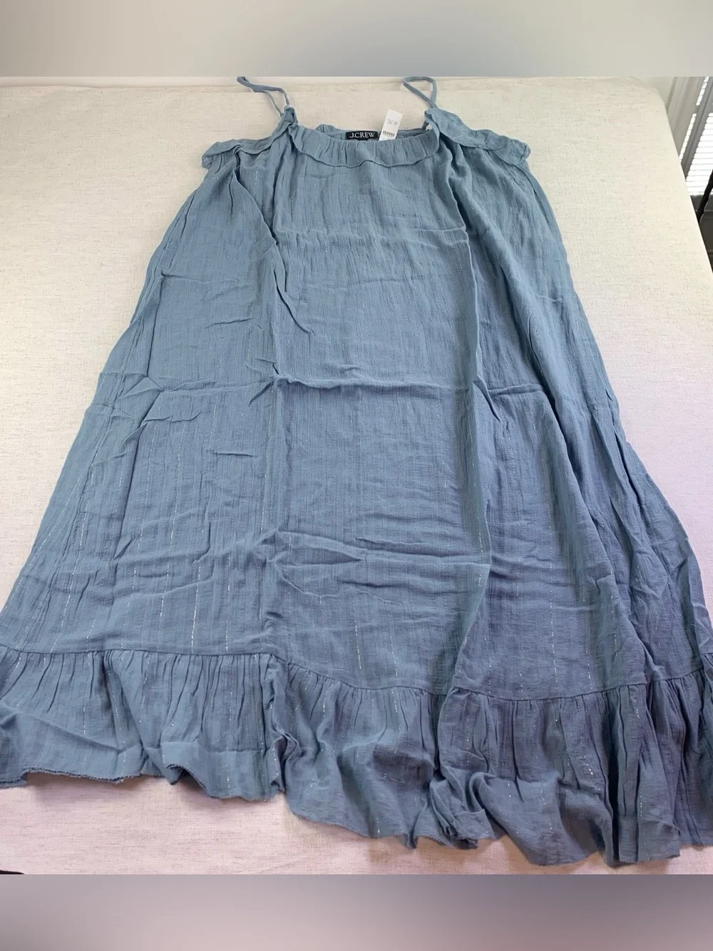 J crew Ruffle maxi dress in cotton voile with Lurex metallic threads women's L